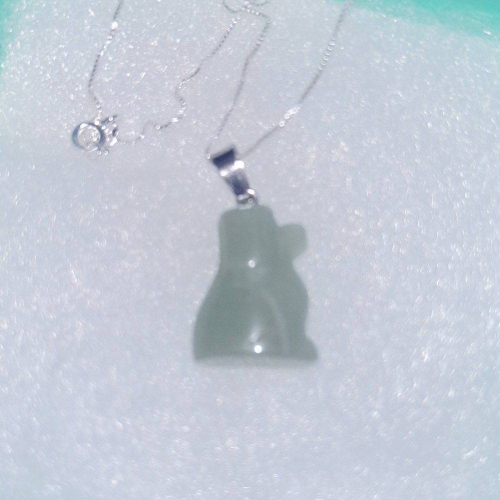 Boho Hippie Jade Dog Sterling Silver Necklace 16”